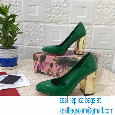 Dolce  &  Gabbana Heel 10.5cm Patent Leather Pumps Green with DG Karol Heel 2021